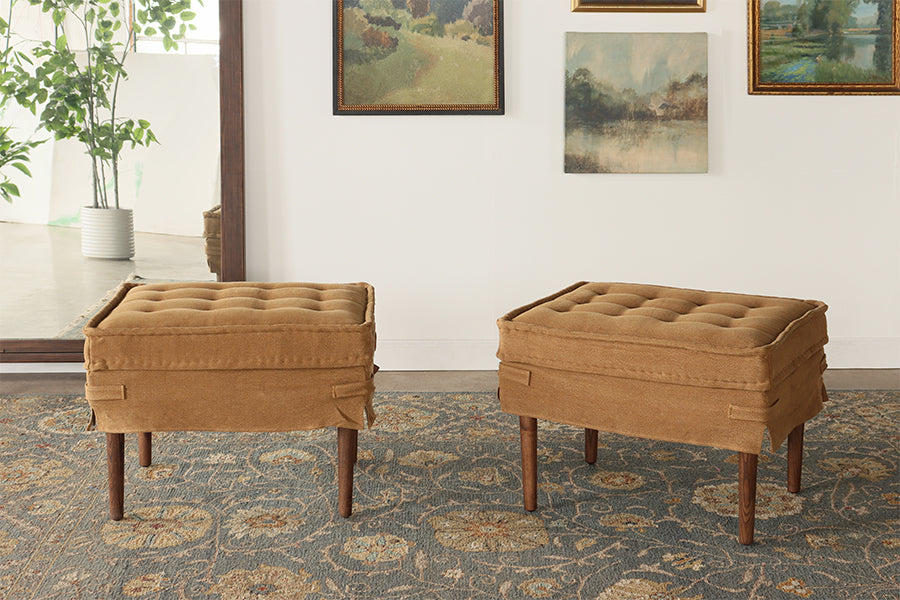 Spice Brown Linen Ottoman