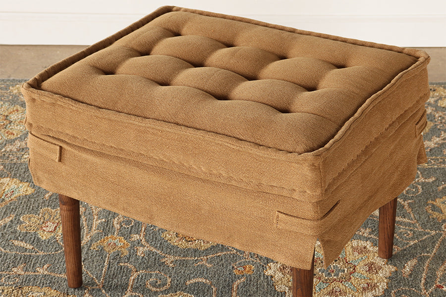 Spice Brown Linen Ottoman