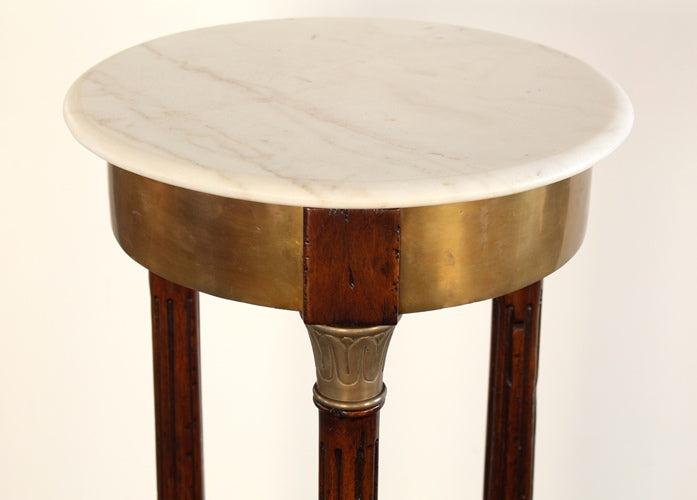 Cupid Pedestal with Marble Top in Cognac Finish