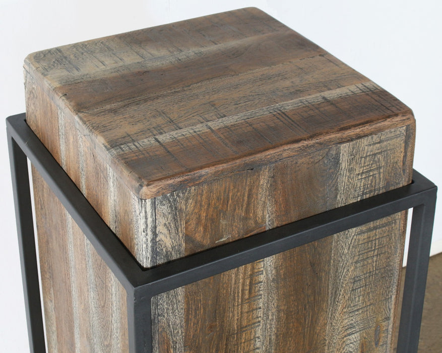 PED14 - Acacia Wood Pedestal With Iron Leg Frame