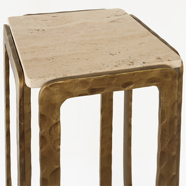 Open Brass Pedestal with Stone Top and Bottom