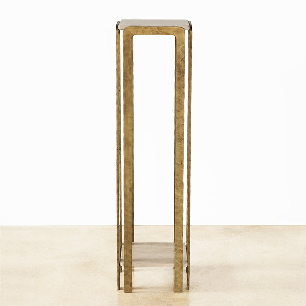 Open Brass Pedestal with Stone Top and Bottom