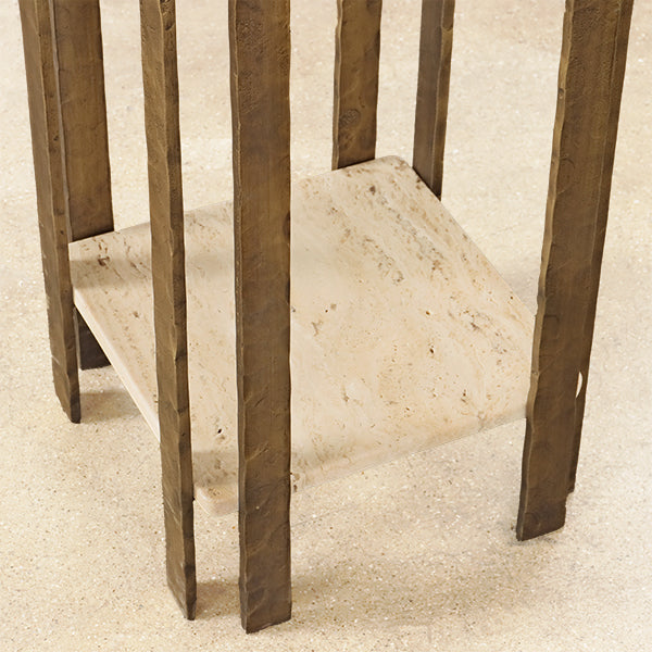Open Brass Pedestal with Stone Top and Bottom