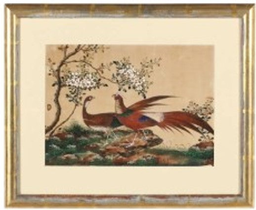 Antique Chinese Pith Painting 19th c. Pheasants 16.5W x 13.5H
