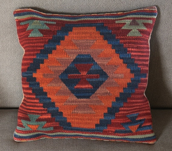 PIL168 Orange Diamond Kilim Pillow