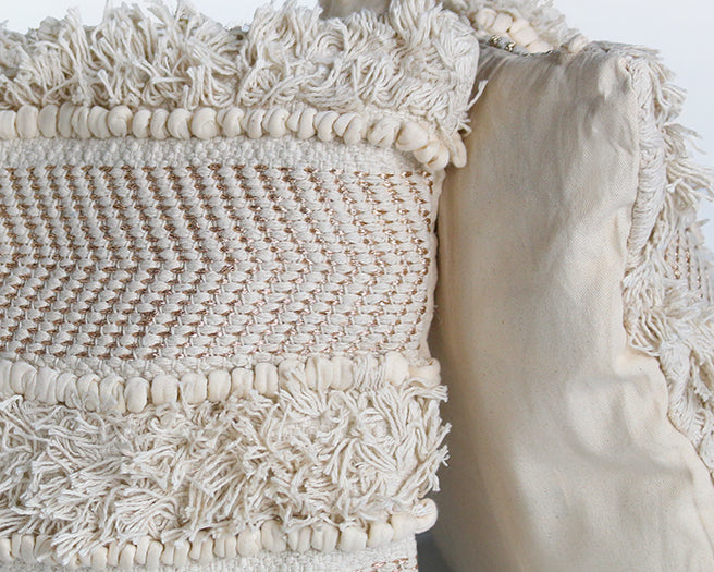 PIL227 White Copper Fringe Pillow 