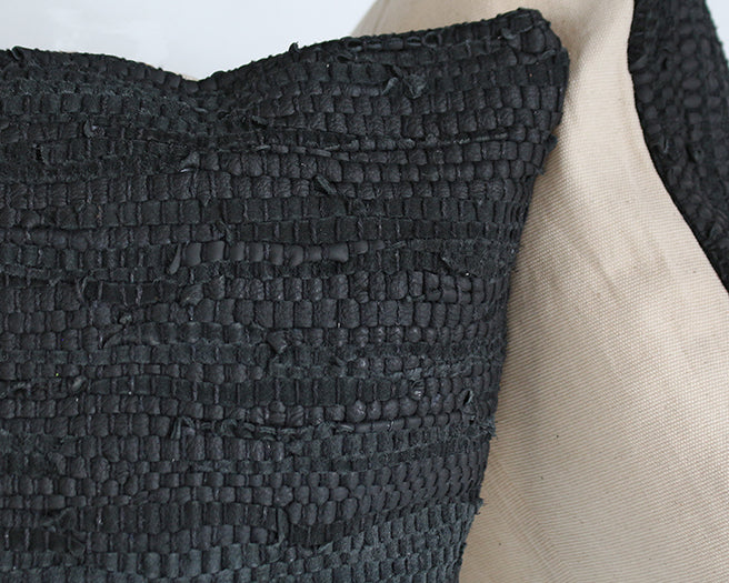 PIL229 Stitch Black Leather Pillow