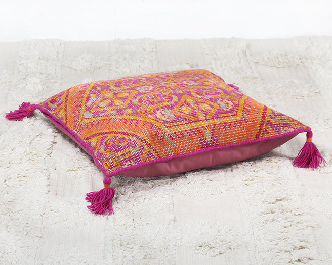 PIL244 - Fuchsia & Saffron Floor Pillow With Tassels