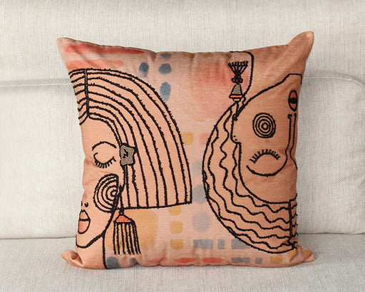 PIL262 - Terracotta And Multi Abstract Face Pillow