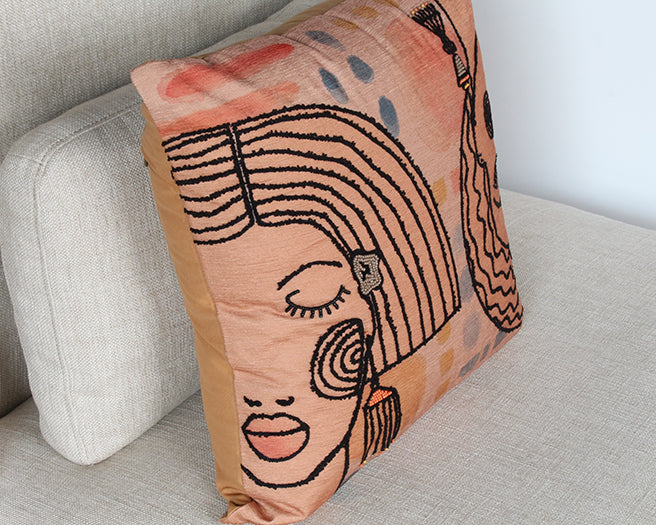 PIL262 - Terracotta And Multi Abstract Face Pillow