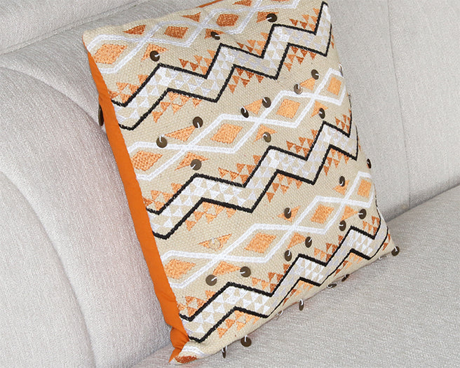 PIL263 - Orange And Ivory Zig Zag Pillow 