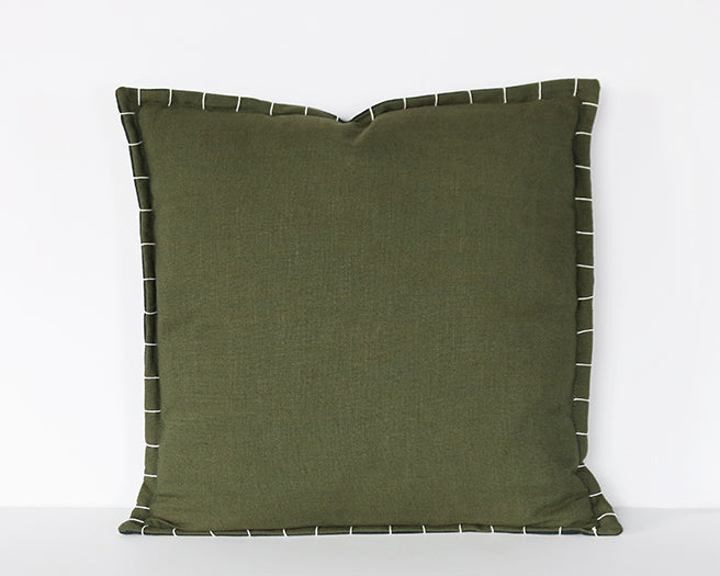 Green Linen Pillow With Stitched Edge