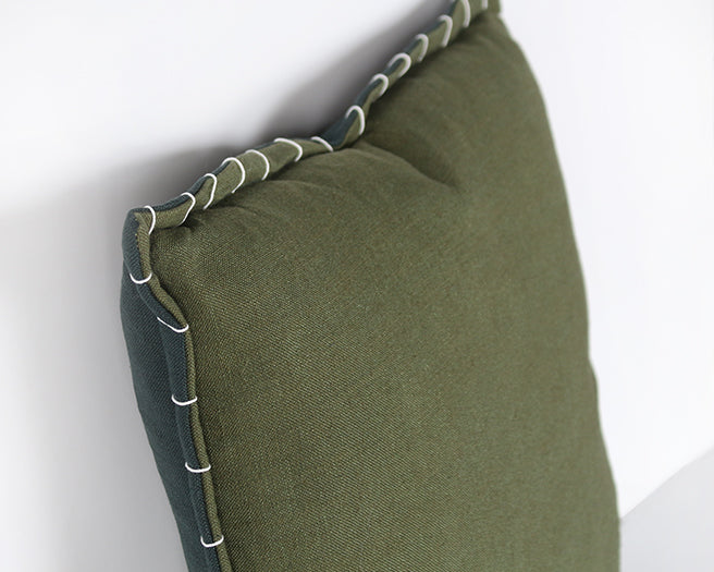 Green Linen Pillow With Stitched Edge