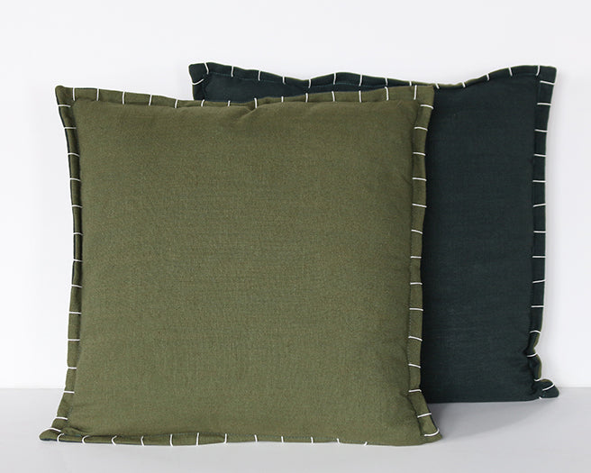 Green Linen Pillow With Stitched Edge