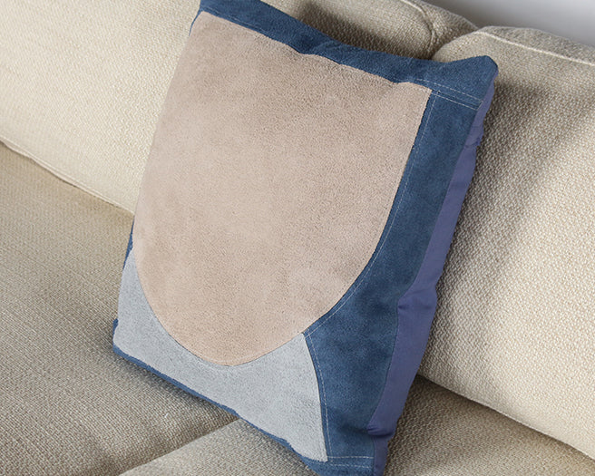 Beige And Blue Suede Arch Pillow