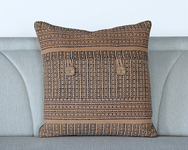 Indian Style Camel And Black Pillow With Buttons