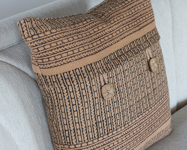 Indian Style Camel And Black Pillow With Buttons