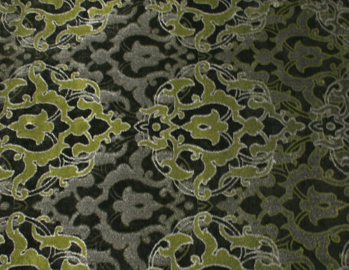 8' x 10' Graphite and Green Brocade Pattern Rug