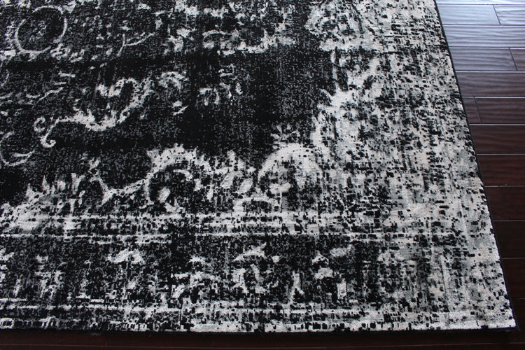 7'10" x 11' Azeri Rug in Black and Ecru