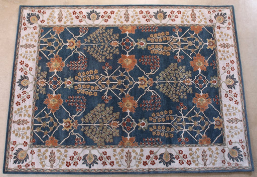 RUG253 9' x 12' Traditional Indian Indigo and Dark Ivory Hand-tufted Wool Rug