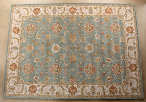 RUG258 10' x 14' Traditional Indian Blue and Antique White Hand-tufted Wool Rug