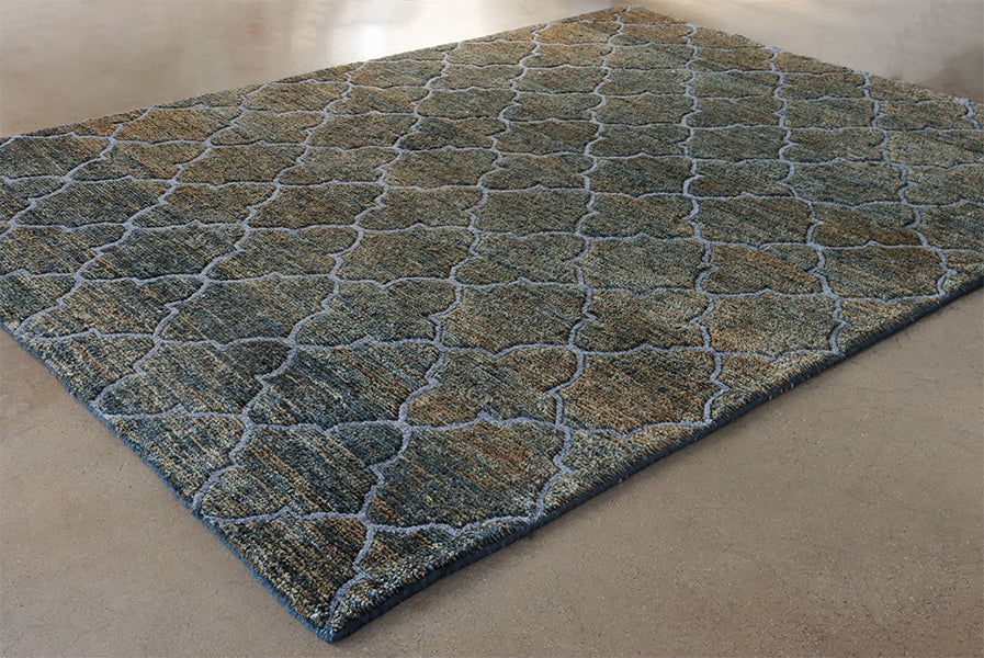 8' x 11' Faded Denim Blue Moroccan Pattern Rug