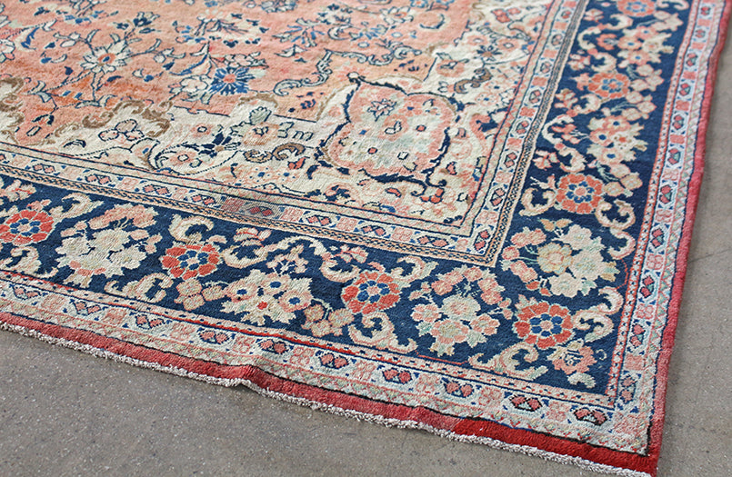 RUG299 9' x 12' Salmon and Blue Mahallat Persian Rug Circa 1945
