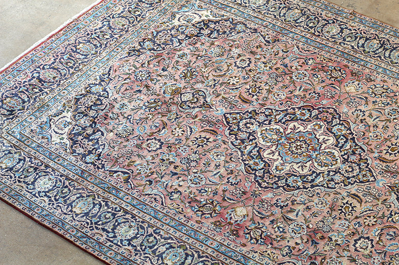 9'3" x 13'4" Pale Blue and Rose Najafabad Persian Rug Circa 1965