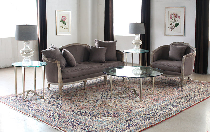 9'3" x 13'4" Pale Blue and Rose Najafabad Persian Rug Circa 1965