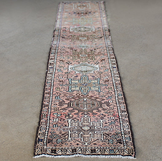 RUG309 2' x 10' Salmon Karajeh Persian Runner Circa 1965