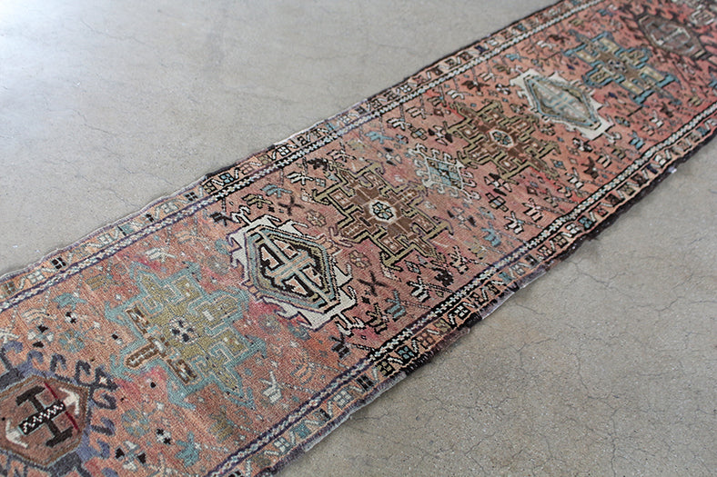 RUG309 2' x 10' Salmon Karajeh Persian Runner Circa 1965
