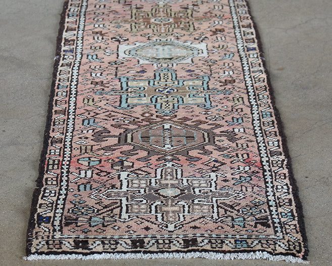RUG309 2' x 10' Salmon Karajeh Persian Runner Circa 1965