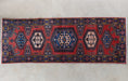 RUG312 3'8 x 10'2 Red and Blue Azerbaijani Persian Runner Circa 1965