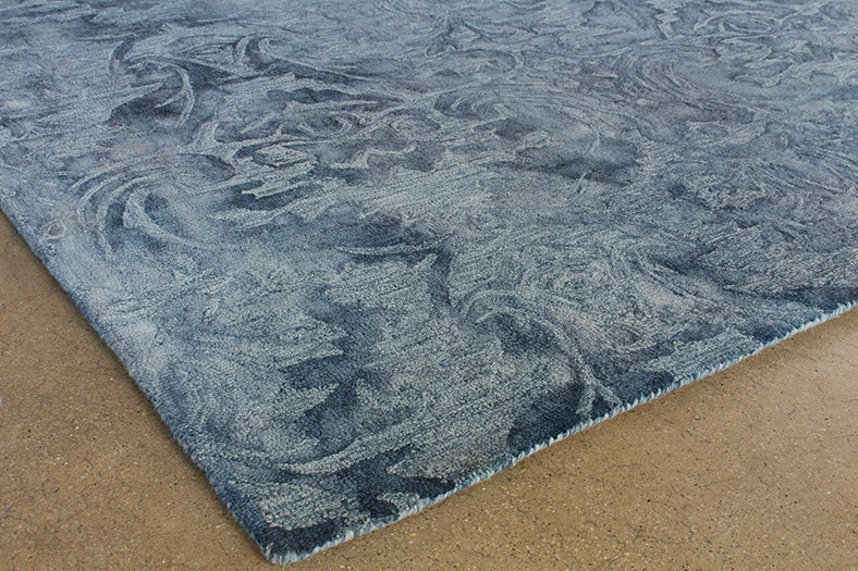 RUG389 - 9 x13 Navy Damask Patterned Rug