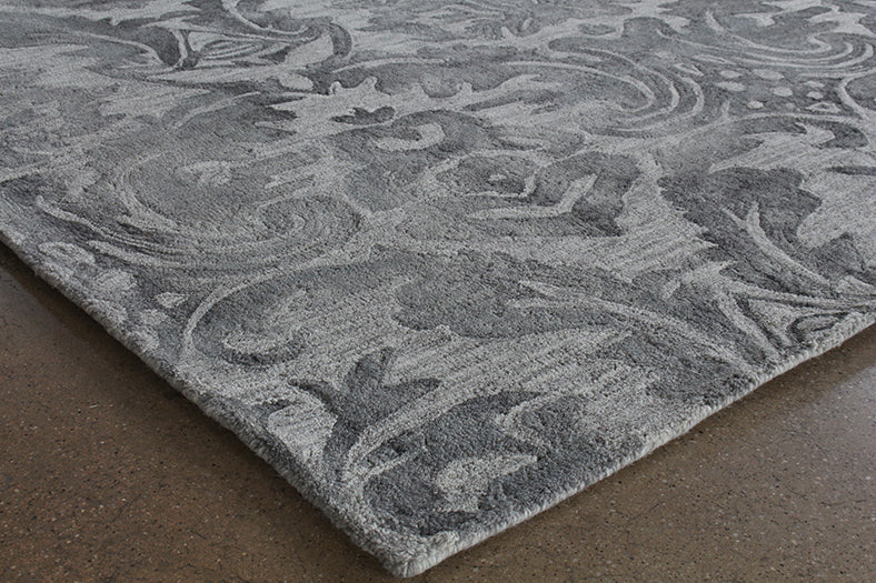 RUG392 - 9 x13 Charcoal Damask Patterned Rug 