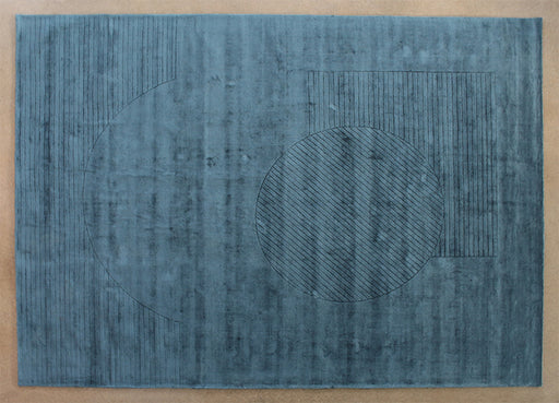 RUG395 - 9' X 12' Blue Hand Knotted Geometric Carved Rug