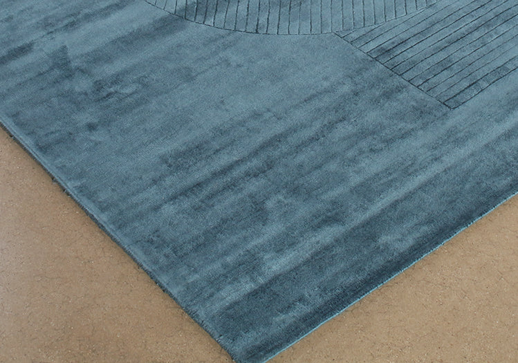 RUG395 - 9' X 12' Blue Hand Knotted Geometric Carved Rug
