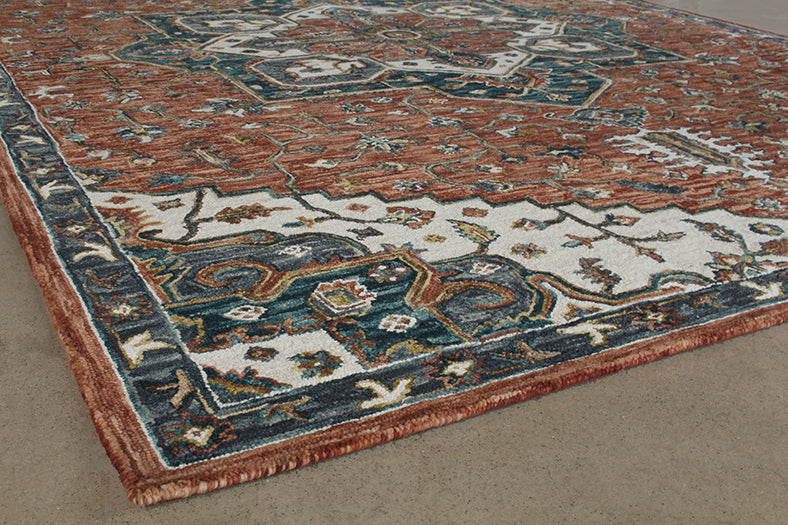 9' 3" X 13' Rust And Ivory Traditional Wool Rug