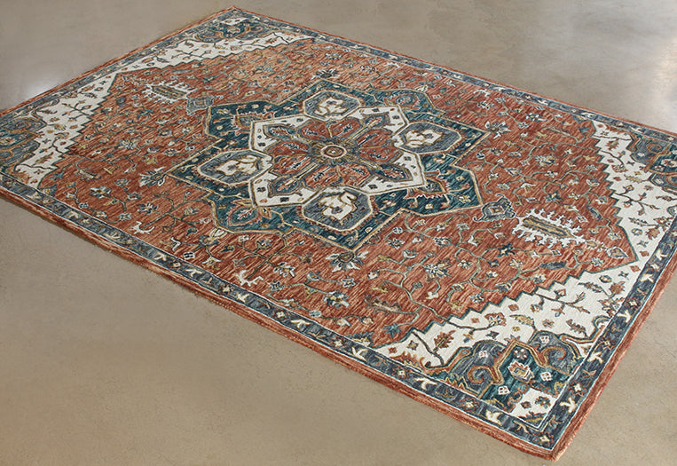 9' 3" X 13' Rust And Ivory Traditional Wool Rug