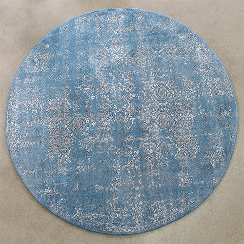 RUG430 - 7'7 Round Blue And Taupe Power Loomed Rug 