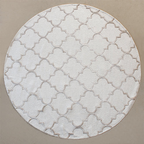 RUG433 - 7'6 Round Ivory And Beige Geometric Rug