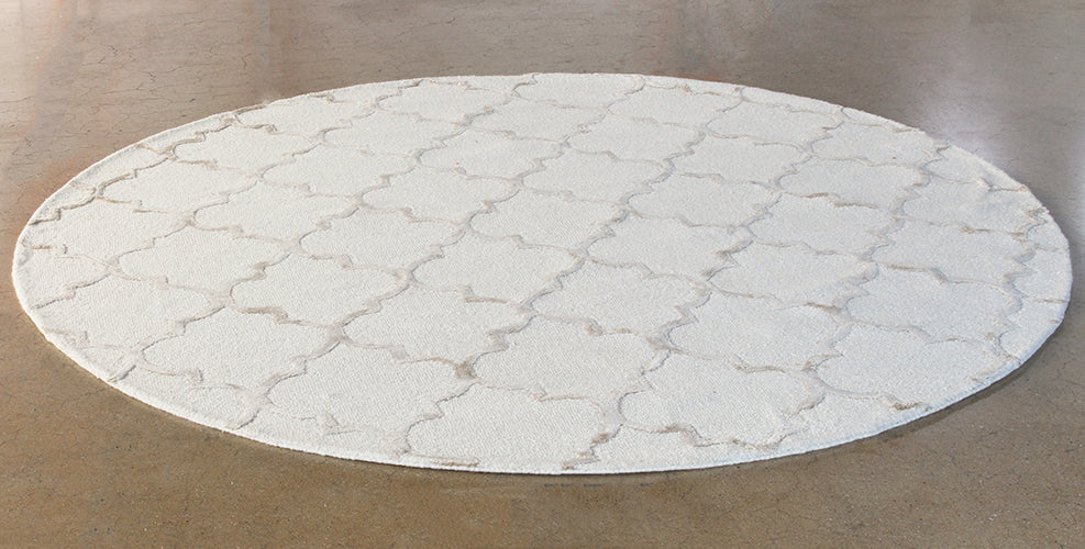 RUG433 - 7'6 Round Ivory And Beige Geometric Rug