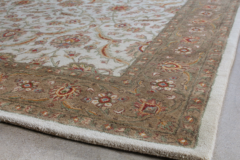 RUG467 - 8' x 11' Ivory & Red Persian Style Tufted Wool Rug