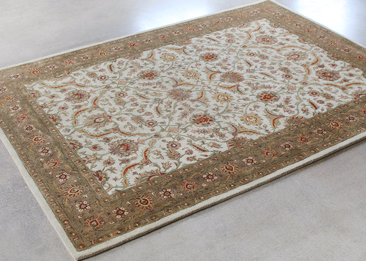 RUG467 - 8' x 11' Ivory & Red Persian Style Tufted Wool Rug