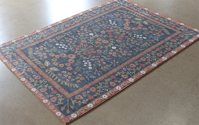 RUG512 - 5' X 7'10" Navy And Rust Botanical Rug 