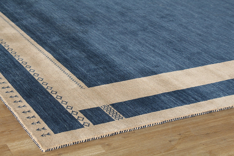 8 X 10 Navy And Beige Gabbeh-Style Rug