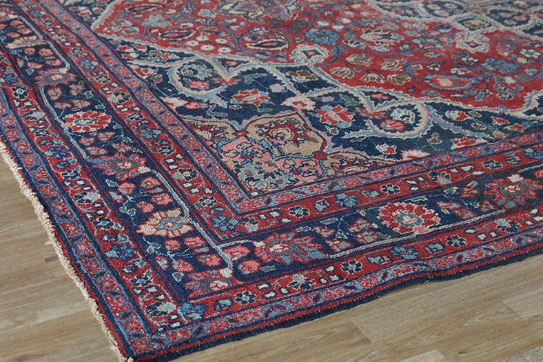 9'3" X 11'6" Red And Blue Vintage Persian Rug