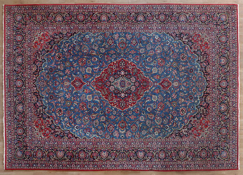 Blue & Red Kashan Woven Rug 9'8" X 13'2"