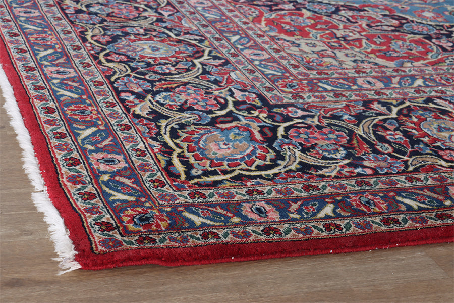 Blue & Red Kashan Woven Rug 9'8" X 13'2"