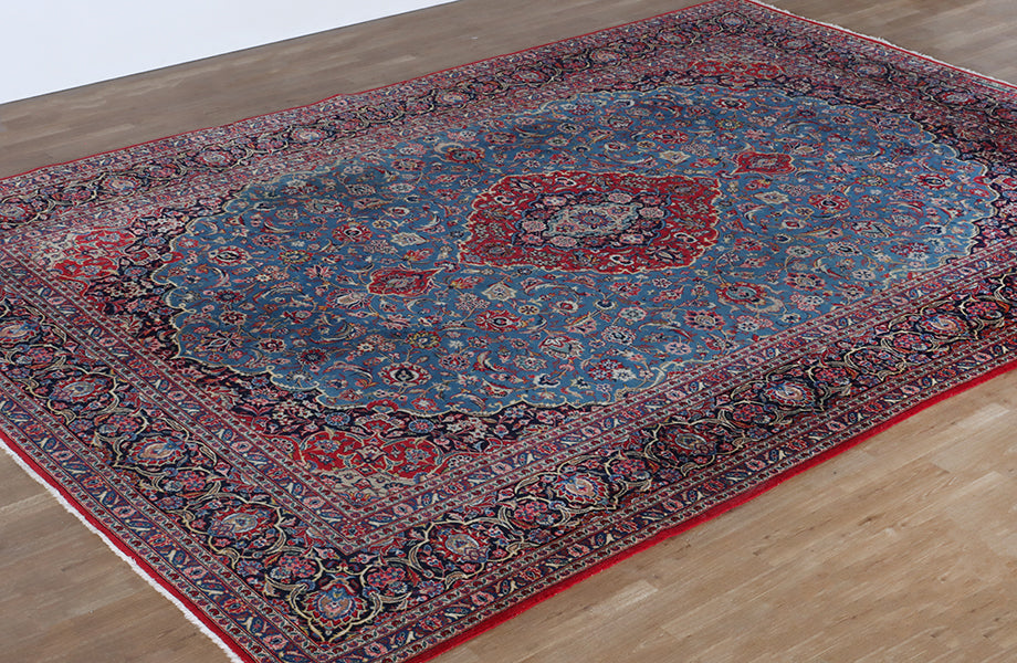 Blue & Red Kashan Woven Rug 9'8" X 13'2"